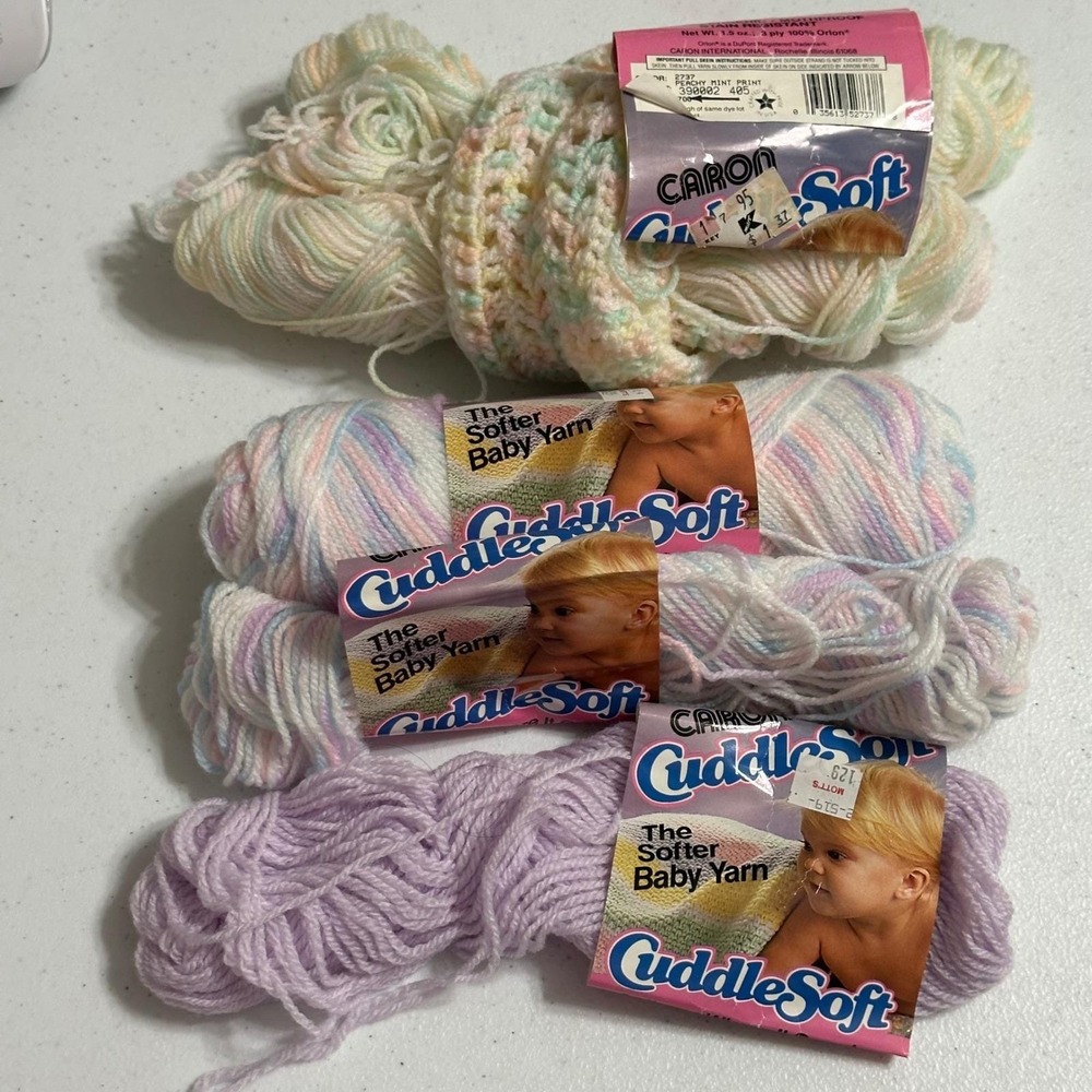Caron CuddleSoft Baby Yarn Lot 3-Ply Orlon Acrylic Pastels Vintage 4.9oz Total